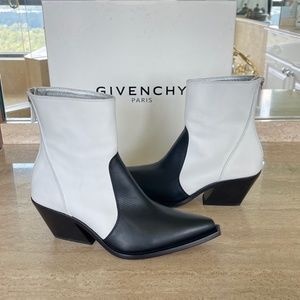 No offers - Givenchy Black and White Leather Cowboy Boots, Back Zipper, sz 36.5